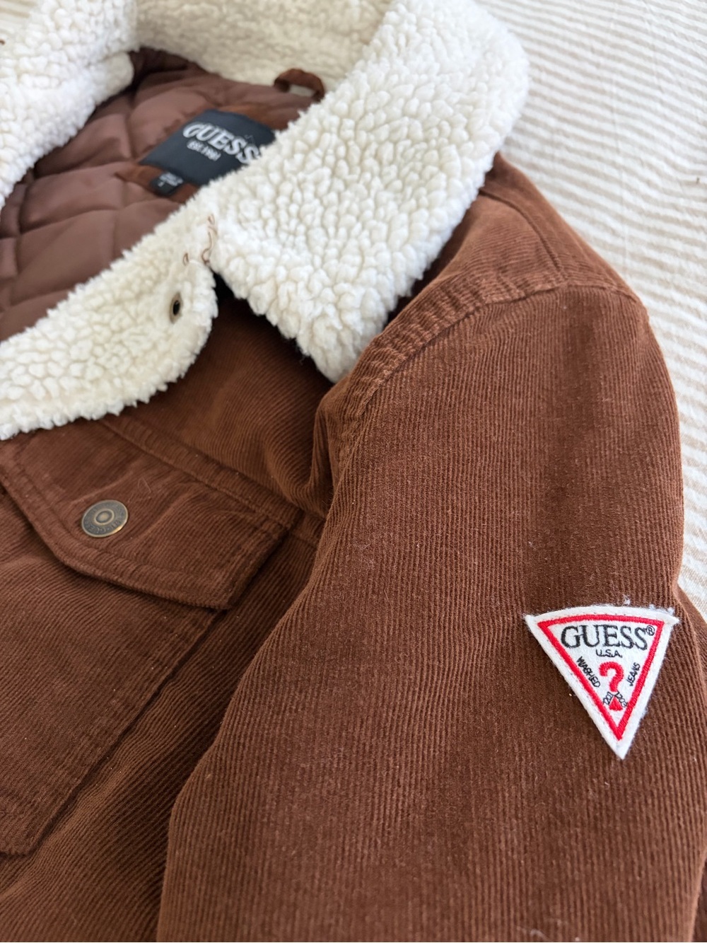 GUESS Brown Corduroy Sherpa-Trim Kids Jacket original vintage size large